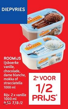 Promoties Roomijs ijsboerke vanille, chocolade 2e voor 1-2 prijs - Ijsboerke - Geldig van 13/03/2024 tot 26/03/2024 bij Alvo