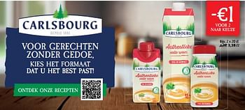Promoties Carlsbourg voor gerechten zonder gedoe -€1 voor 2 naar keuze - Carlsbourg - Geldig van 13/03/2024 tot 26/03/2024 bij Alvo