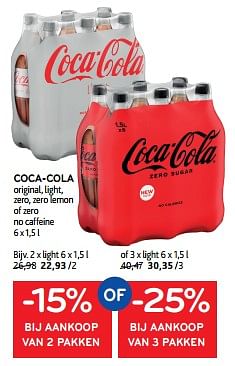 Promoties Coca-cola original, light, zero -15% bij aankoop van 2 pakken of -25% bij aankoop van 3 pakken - Coca Cola - Geldig van 13/03/2024 tot 26/03/2024 bij Alvo