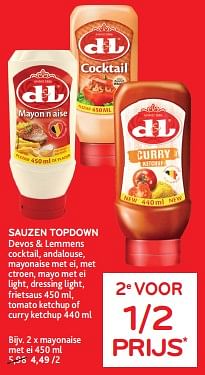 Promoties Sauzen topdown devos + lemmens 2e voor 1-2 prijs - Devos Lemmens - Geldig van 13/03/2024 tot 26/03/2024 bij Alvo