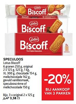 Promoties Speculoos lotus biscoff -20% bij aankoop van 3 pakken - Lotus Bakeries - Geldig van 13/03/2024 tot 26/03/2024 bij Alvo