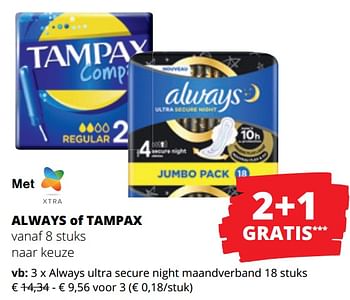 Promoties Always ultra secure night maandverband - Always - Geldig van 14/03/2024 tot 27/03/2024 bij Spar (Colruytgroup)