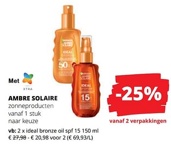 Promoties Ambre solaire ideal bronze oil spf 15 - Garnier - Geldig van 14/03/2024 tot 27/03/2024 bij Spar (Colruytgroup)