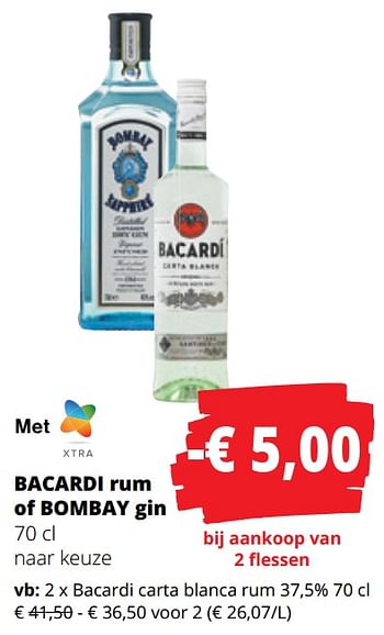 Promoties Bacardi carta blanca rum - Bacardi - Geldig van 14/03/2024 tot 27/03/2024 bij Spar (Colruytgroup)