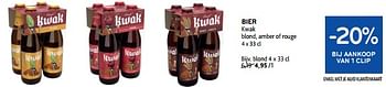 Promoties Bier kwak blond amber of rouge -20% bij aankoop van 1 clip - Kwak - Geldig van 13/03/2024 tot 26/03/2024 bij Alvo