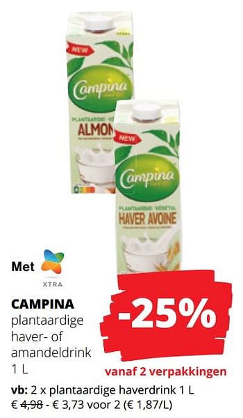 Promoties Campina plantaardige haverdrink - Campina - Geldig van 14/03/2024 tot 27/03/2024 bij Spar (Colruytgroup)