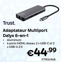 Promotions Adaptateur Multiport Dalyx 6-en-1 - Trust - Valide de 01/03/2024 à 31/03/2024 chez Compudeals