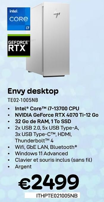 Promotions Hp envy desktop te02-1005nb - HP - Valide de 01/03/2024 à 31/03/2024 chez Compudeals