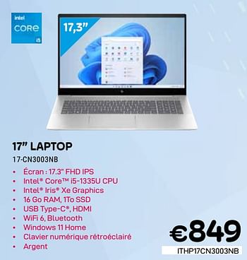Promotions Hp laptop 17 17-cn3003nb - HP - Valide de 01/03/2024 à 31/03/2024 chez Compudeals
