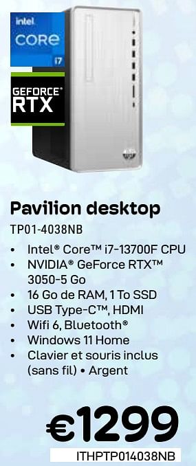 Promotions Hp pavilion desktop tp01-4038nb - HP - Valide de 01/03/2024 à 31/03/2024 chez Compudeals