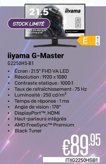 Promoties Iiyama g-master g2250hs-b1 - Iiyama - Geldig van 01/03/2024 tot 31/03/2024 bij Compudeals