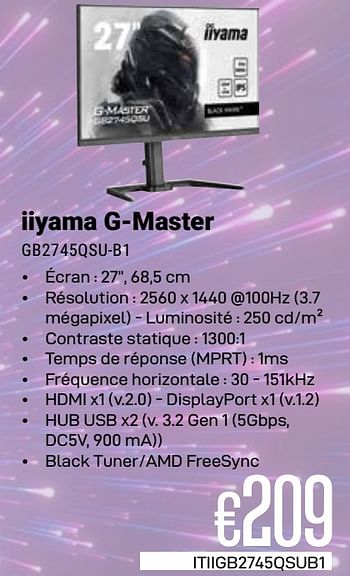 Promotions Iiyama g-master gb2745qsu-b1 - Iiyama - Valide de 01/03/2024 à 31/03/2024 chez Compudeals