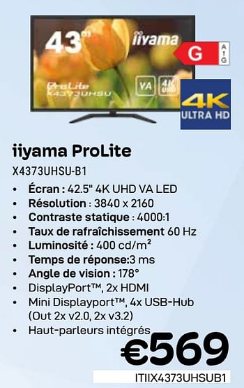 Promoties Iiyama prolite x4373uhsu-b1 - Iiyama - Geldig van 01/03/2024 tot 31/03/2024 bij Compudeals