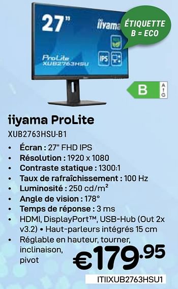 Promoties Iiyama prolite xub2763hsu-b1 - Iiyama - Geldig van 01/03/2024 tot 31/03/2024 bij Compudeals