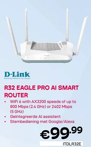 Promoties R32 eagle pro ai smart router - D-Link - Geldig van 01/03/2024 tot 31/03/2024 bij Compudeals