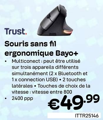 Promoties Souris sans fil ergonomique Bayo+ - Trust - Geldig van 01/03/2024 tot 31/03/2024 bij Compudeals
