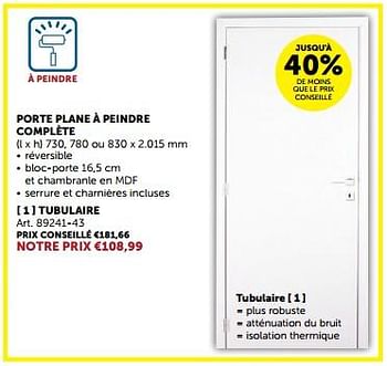 Promoties Porte plane à peindre complète - Huismerk - Zelfbouwmarkt - Geldig van 05/03/2024 tot 31/03/2024 bij Zelfbouwmarkt