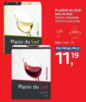 Promotions Plaisir du sud bag-in-box france côtes de gascogne blanc - Vins blancs - Valide de 13/03/2024 à 26/03/2024 chez Alvo