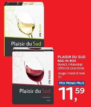 Promotions Plaisir du sud bag-in-box france côtes de gascogne rouge of rosé - Vins rouges - Valide de 13/03/2024 à 26/03/2024 chez Alvo