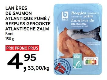 Promoties Lanières de saumon atlantique fumé boni - Boni - Geldig van 13/03/2024 tot 26/03/2024 bij Alvo