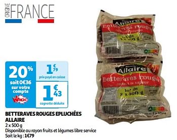 Promoties Betteraves rouges epluchées allaire - Allaire - Geldig van 12/03/2024 tot 31/03/2024 bij Auchan