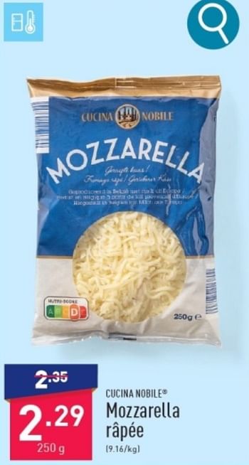 Promotions Mozzarella rapée - Cucina Nobile - Valide de 11/03/2024 à 17/03/2024 chez Aldi