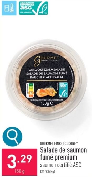 Promotions Salade de saumon fumé premium - Gourmet Finest Cuisine - Valide de 13/03/2024 à 17/03/2024 chez Aldi