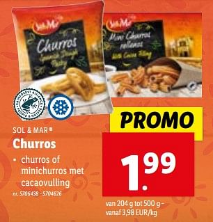 Promoties Churros - Sol & Mar - Geldig van 13/03/2024 tot 19/03/2024 bij Lidl