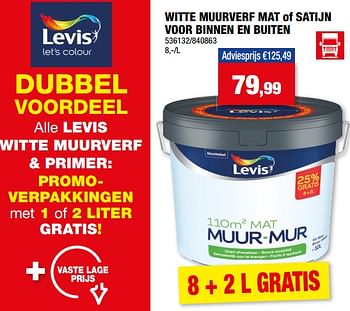 Promoties Witte muurverf mat of satijn voor binnen en buiten - Levis - Geldig van 06/03/2024 tot 17/03/2024 bij Hubo