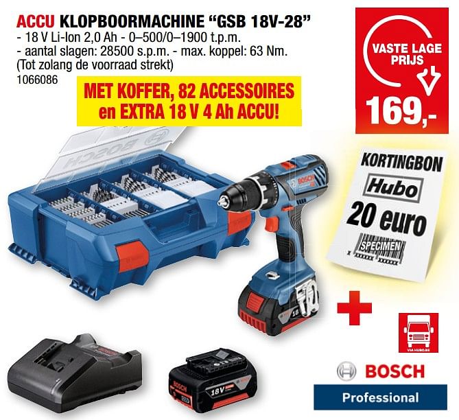 Bosch Bosch accu klopboormachine gsb 18v 28 Promotie bij Hubo