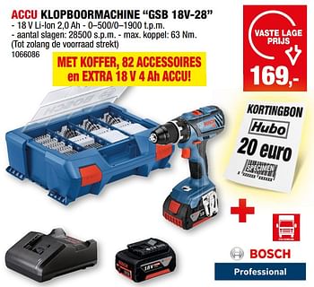 Promoties Bosch accu klopboormachine gsb 18v-28 - Bosch - Geldig van 06/03/2024 tot 17/03/2024 bij Hubo