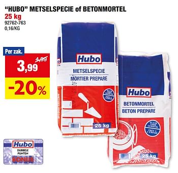 Promotions Hubo metselspecie of betonmortel - Produit maison - Hubo  - Valide de 06/03/2024 à 17/03/2024 chez Hubo