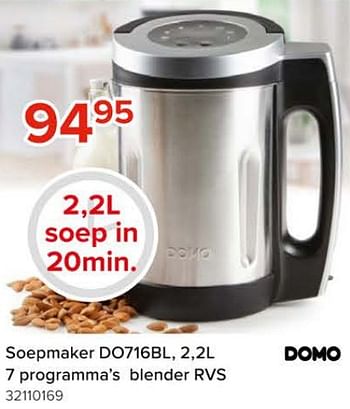 Promotions Domo elektro soepmaker do716bl, 7 programma’s blender rvs - Domo elektro - Valide de 08/03/2024 à 14/04/2024 chez Euro Shop