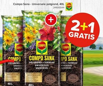 Promoties Compo sana - universele potgrond 2+1 gratis - Compo - Geldig van 08/03/2024 tot 14/04/2024 bij Euro Shop