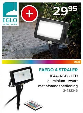 Promoties Faedo 4 straler IP44- RGB - LED - Eglo - Geldig van 08/03/2024 tot 14/04/2024 bij Euro Shop