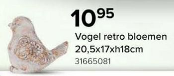Promoties Vogel retro bloemen - Huismerk - Euroshop - Geldig van 08/03/2024 tot 14/04/2024 bij Euro Shop