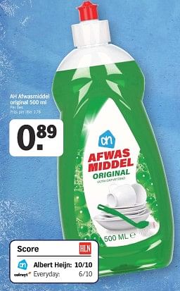 Promoties Ah afwasmiddel original - Huismerk - Albert Heijn - Geldig van 11/03/2024 tot 17/03/2024 bij Albert Heijn