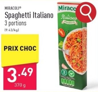 Promotions Spaghetti italiano - Miracoli - Valide de 15/03/2024 à 17/03/2024 chez Aldi