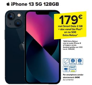 Promoties Apple iphone 13 5g 128gb - Apple - Geldig van 13/03/2024 tot 25/03/2024 bij Carrefour