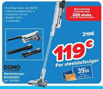 Promoties Domo elektro steelstofzuiger do2035sv - Domo elektro - Geldig van 13/03/2024 tot 25/03/2024 bij Carrefour