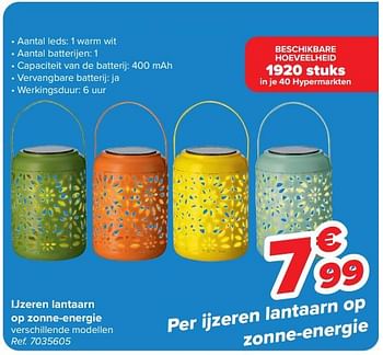 Promoties Ijzeren lantaarn op zonne-energie - Huismerk - Carrefour  - Geldig van 13/03/2024 tot 25/03/2024 bij Carrefour
