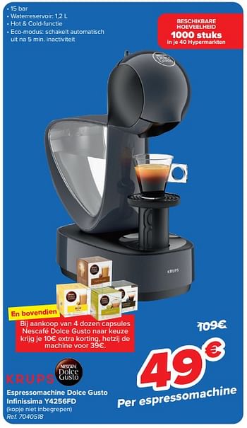 Promoties Krups espressomachine dolce gusto infinissima y4256fd - Krups - Geldig van 13/03/2024 tot 25/03/2024 bij Carrefour