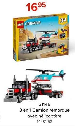 Promoties 31146 3 en 1 camion remorque avec hélicoptère - Lego - Geldig van 08/03/2024 tot 14/04/2024 bij Euro Shop