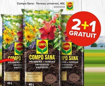 Promoties Compo sana - terreau universel 2+1 GRATUIT - Compo - Geldig van 08/03/2024 tot 14/04/2024 bij Euro Shop