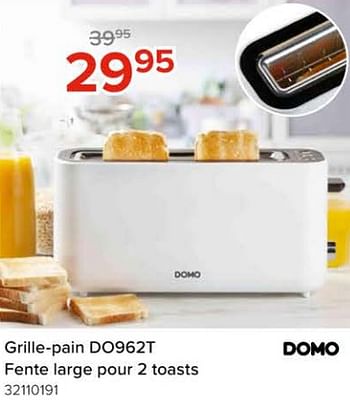 Promotions Domo elektro grille-pain do962t fente large pour 2 toasts - Domo elektro - Valide de 08/03/2024 à 14/04/2024 chez Euro Shop
