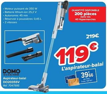 Promotions Domo elektro aspirateur-balai do2035sv - Domo elektro - Valide de 13/03/2024 à 25/03/2024 chez Carrefour