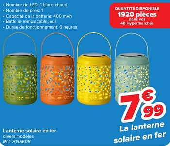 Promotions Lanterne solaire en fer - Produit maison - Carrefour  - Valide de 13/03/2024 à 25/03/2024 chez Carrefour