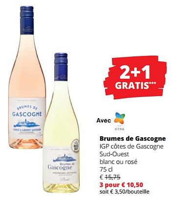 Promotions Brumes de gascogne igp côtes de gascogne sud-ouest blanc ou rosé - Vins blancs - Valide de 14/03/2024 à 27/03/2024 chez Spar (Colruytgroup)
