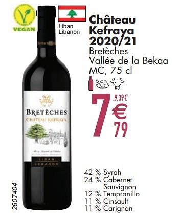 Promoties Château kefraya 2020-21 bretèches vallée de la bekaa mc - Rode wijnen - Geldig van 12/03/2024 tot 08/04/2024 bij Cora