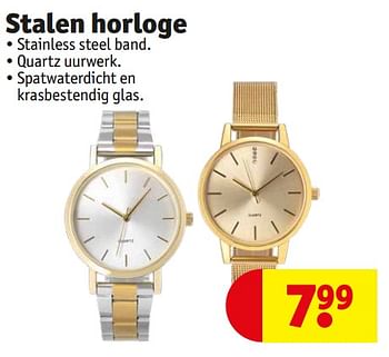 Promoties Stalen horloge - Huismerk - Kruidvat - Geldig van 12/03/2024 tot 24/03/2024 bij Kruidvat